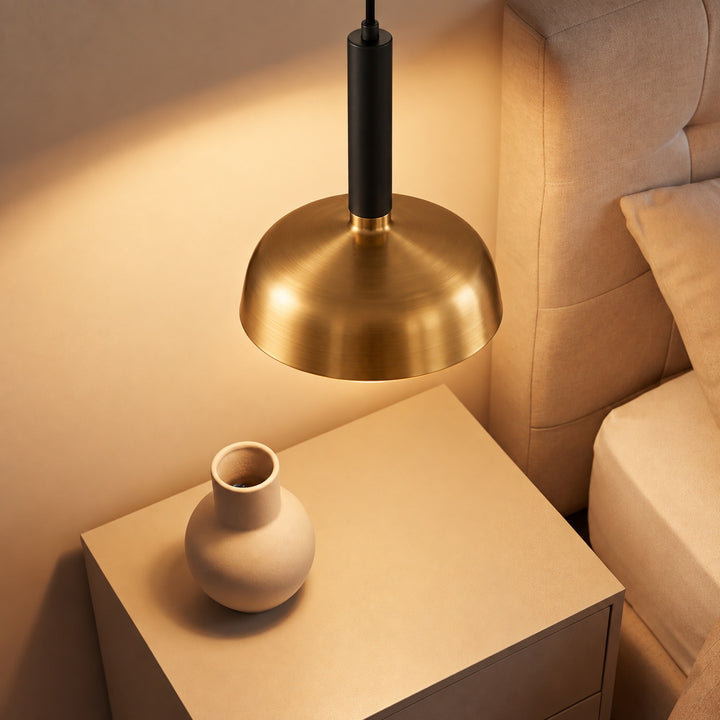 Modern Brass Pendant Light with Black Stem – Single Head Ceiling Light