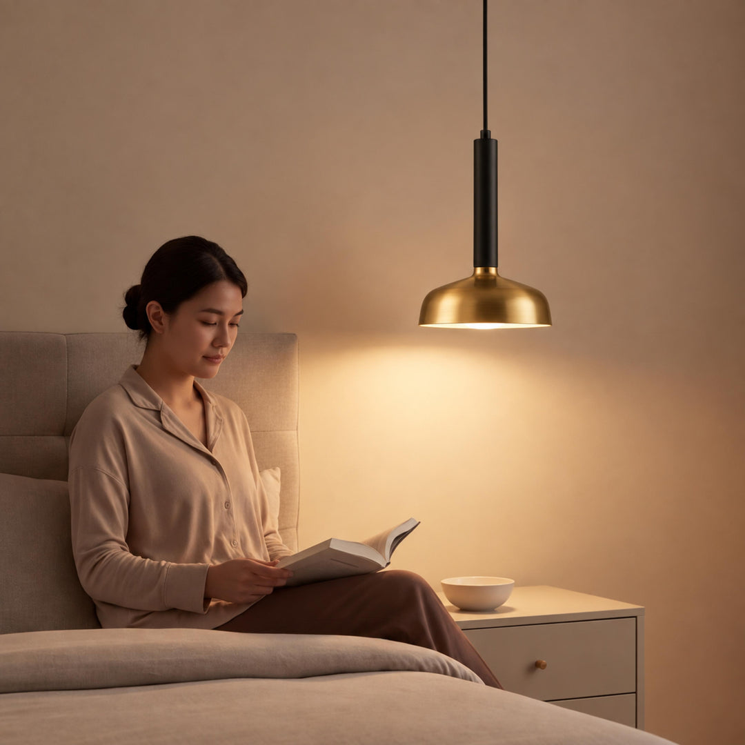 Modern Brass Pendant Light with Black Stem – Single Head Ceiling Light