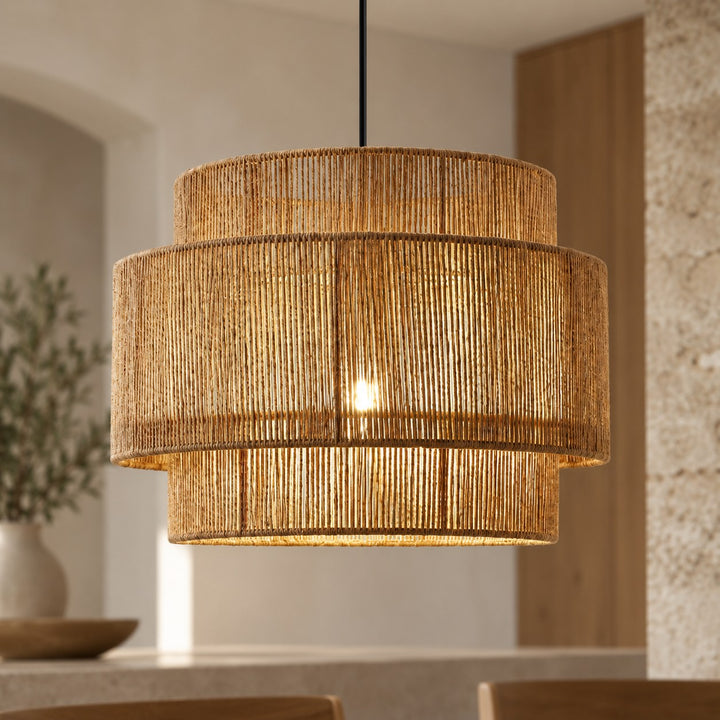 Modern Hanging Pendant Light with Hemp Rope and Adjustable LED Feature for Kitchen Pendant Lighting