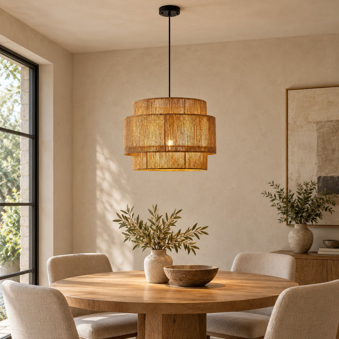 Modern Hanging Pendant Light with Hemp Rope and Adjustable LED Feature for Kitchen Pendant Lighting