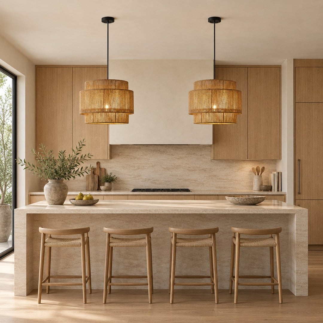 Modern Hanging Pendant Light with Hemp Rope and Adjustable LED Feature for Kitchen Pendant Lighting
