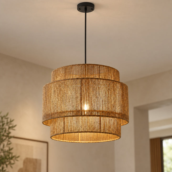 Modern Hanging Pendant Light with Hemp Rope and Adjustable LED Feature for Kitchen Pendant Lighting