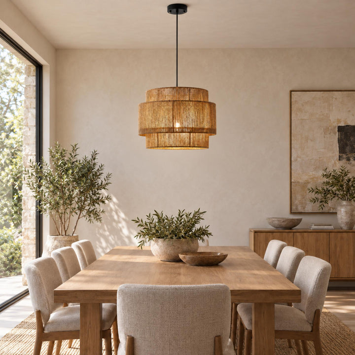 Modern Hanging Pendant Light with Hemp Rope and Adjustable LED Feature for Kitchen Pendant Lighting