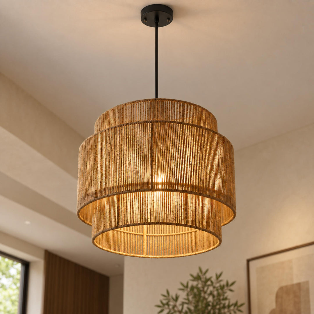 Modern Hanging Pendant Light with Hemp Rope and Adjustable LED Feature for Kitchen Pendant Lighting