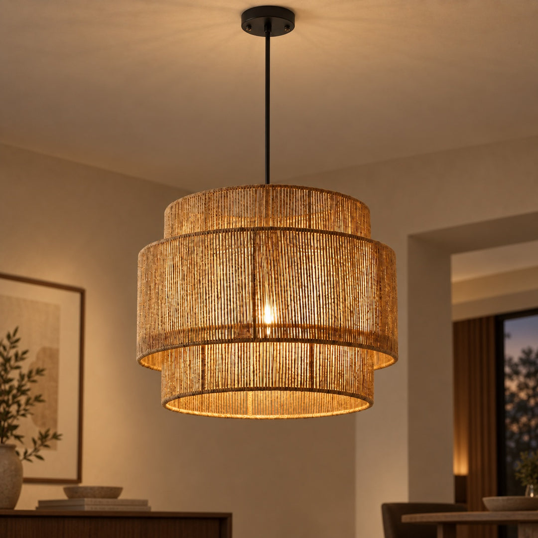 Modern Hanging Pendant Light with Hemp Rope and Adjustable LED Feature for Kitchen Pendant Lighting