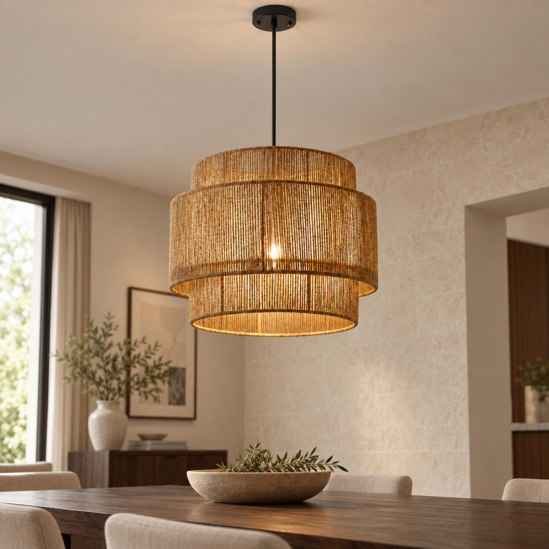 Modern Hanging Pendant Light with Hemp Rope and Adjustable LED Feature for Kitchen Pendant Lighting