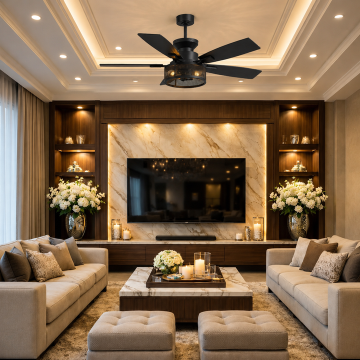 Modern Black Ceiling Fan 46 Inch Flush Mount with LED Lights Remote Control and Whisper-Quiet Motor