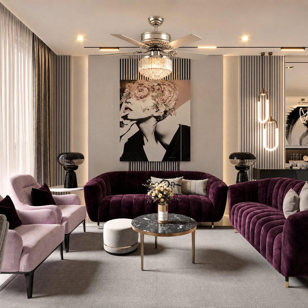 Modern Crystal Ceiling Fan with Remote Control Chrome Finish LED Compatible 5 Blades