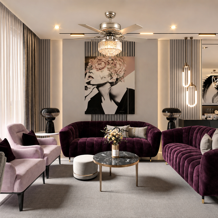 Modern Crystal Ceiling Fan with Remote Control Chrome Finish LED Compatible 5 Blades