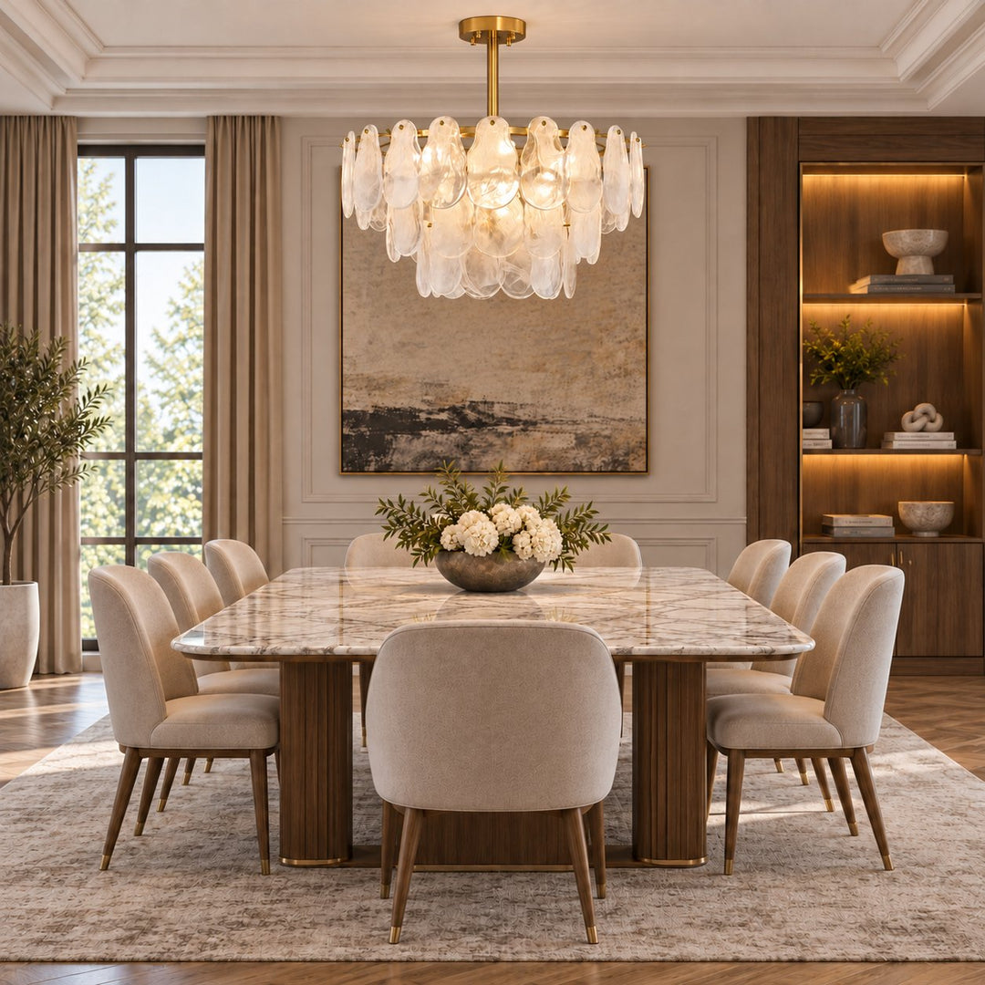 Modern Chandelier Adjustable Height Metal Frame Gold Hanging Light Fixtures E12 Bulb Compatible