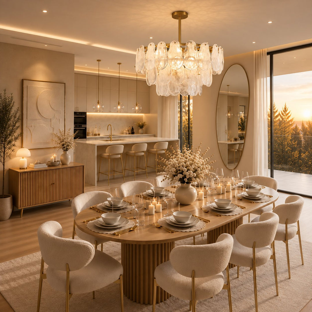 Modern Chandelier Adjustable Height Metal Frame Gold Hanging Light Fixtures E12 Bulb Compatible