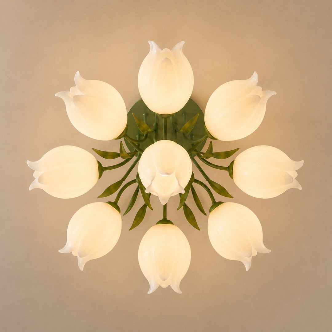 Lily Flower Ceiling Light – Floral Semi-Flush Mount Chandelier