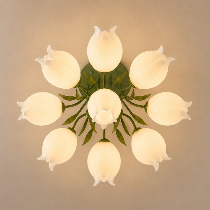 Lily Flower Ceiling Light – Floral Semi-Flush Mount Chandelier
