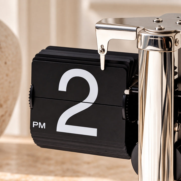 Modern Flip Clock with Stainless Steel and PVC Construction 12-Hour Time Display
