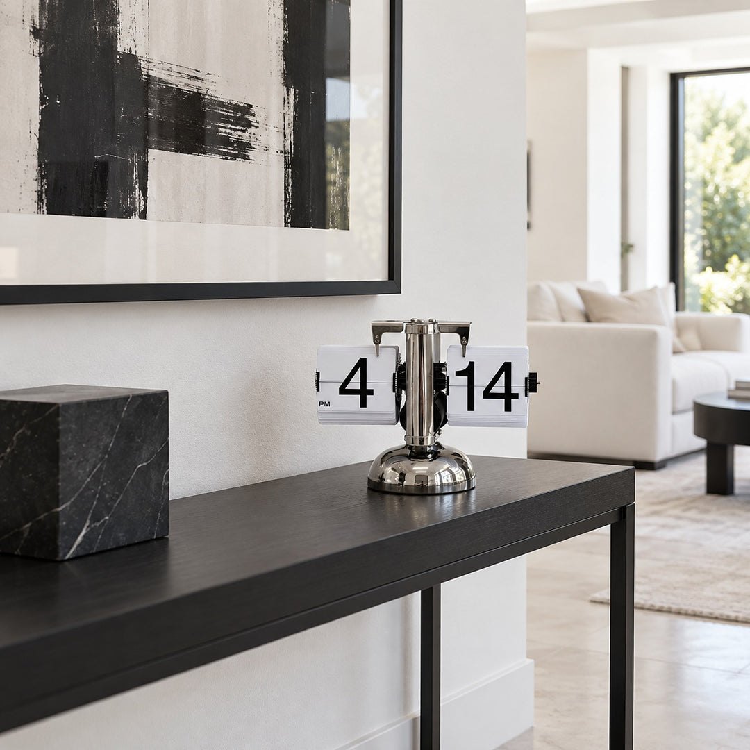 Modern Flip Clock with Stainless Steel and PVC Construction 12-Hour Time Display