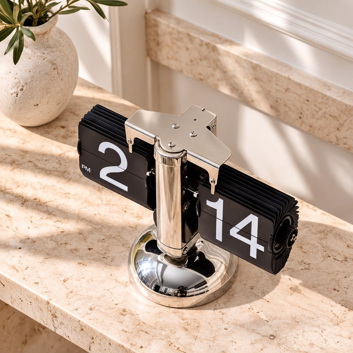 Modern Flip Clock with Stainless Steel and PVC Construction 12-Hour Time Display