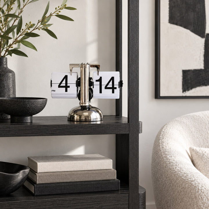 Modern Flip Clock with Stainless Steel and PVC Construction 12-Hour Time Display