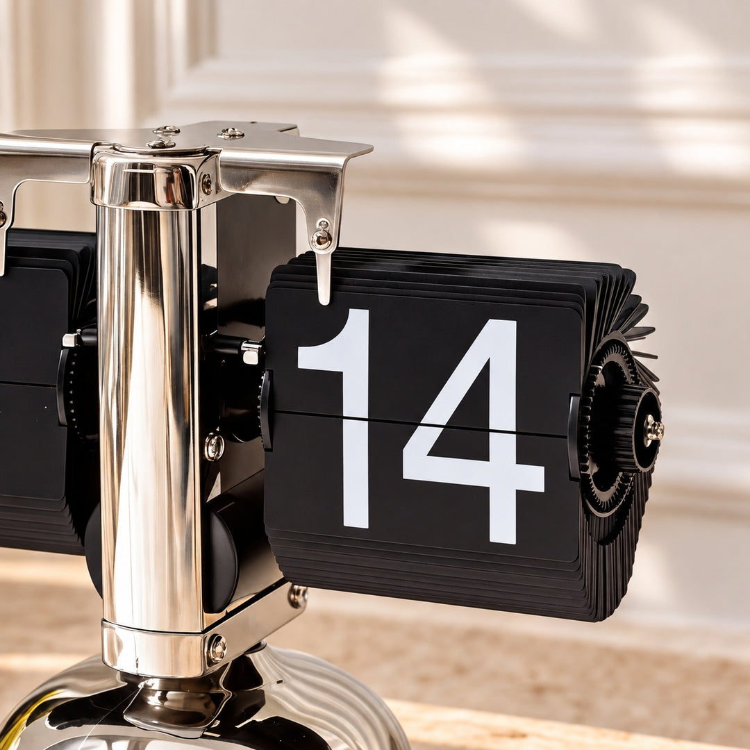 Modern Flip Clock with Stainless Steel and PVC Construction 12-Hour Time Display