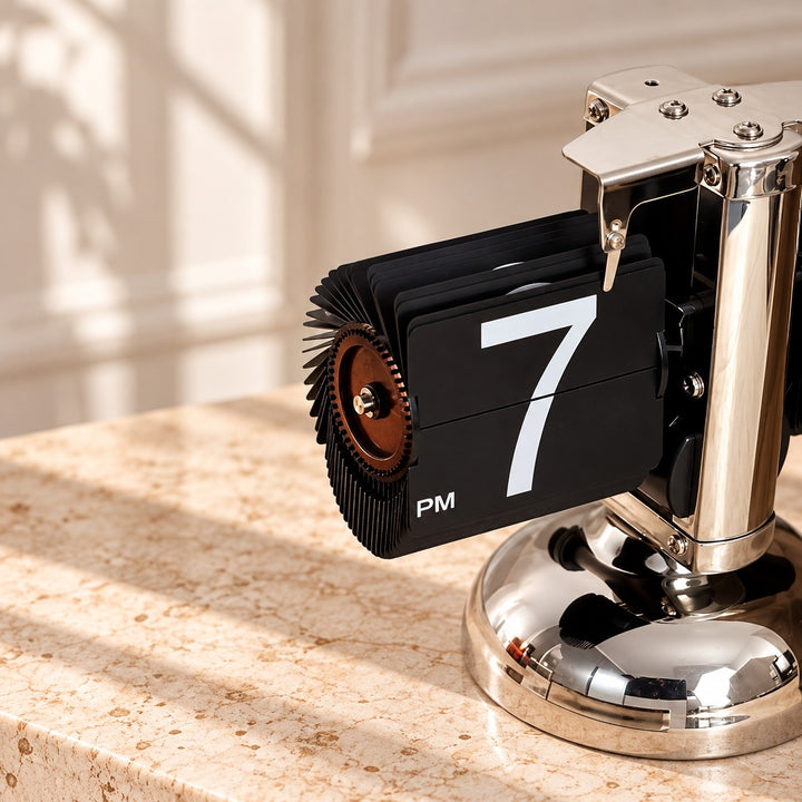 Modern Flip Clock with Stainless Steel and PVC Construction 12-Hour Time Display