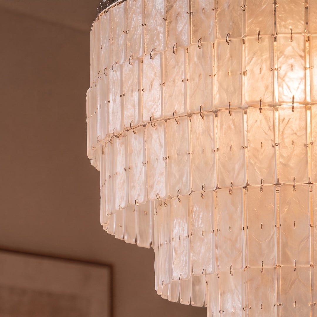 Coastal Style Chandelier Light Pendant with Adjustable Metal Frame and Natural Shell Panels for Soft Illumination
