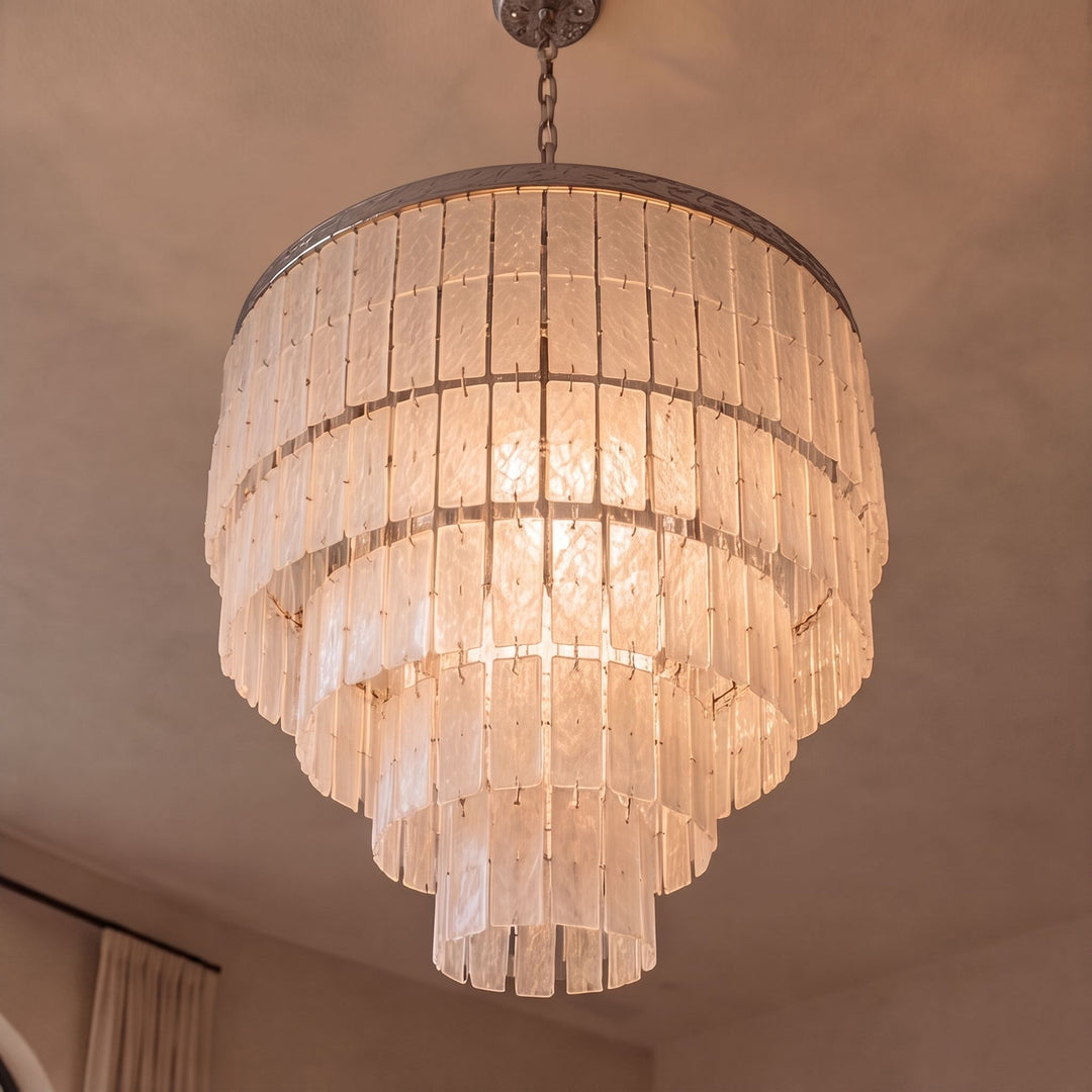 Coastal Style Chandelier Light Pendant with Adjustable Metal Frame and Natural Shell Panels for Soft Illumination