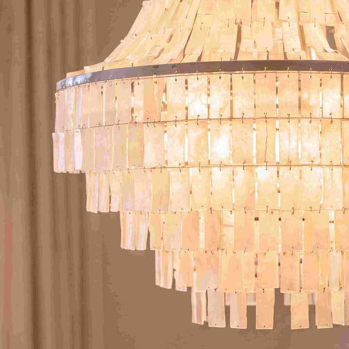 Coastal Tiered Chandelier Light Adjustable Metal Frame Natural Shell 8 Bulb Warm White
