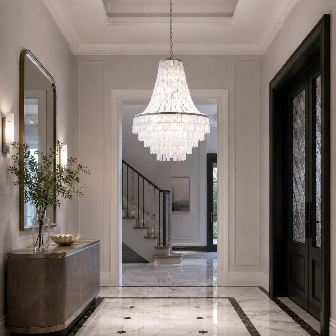 Coastal Tiered Chandelier Light Adjustable Metal Frame Natural Shell 8 Bulb Warm White