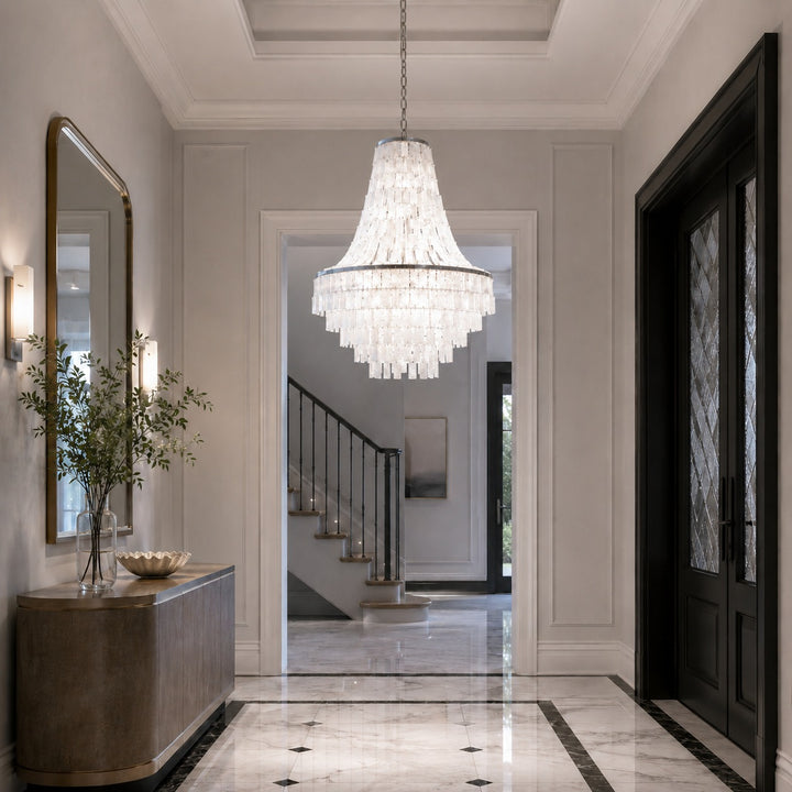 Coastal Tiered Chandelier Light Adjustable Metal Frame Natural Shell 8 Bulb Warm White
