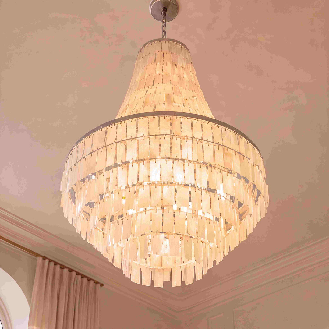 Coastal Tiered Chandelier Light Adjustable Metal Frame Natural Shell 8 Bulb Warm White