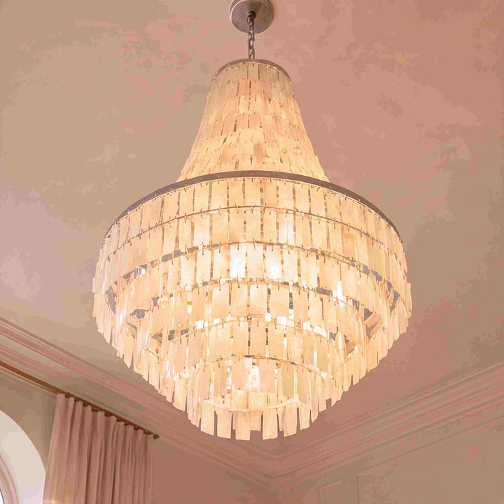 Coastal Tiered Chandelier Light Adjustable Metal Frame Natural Shell 8 Bulb Warm White