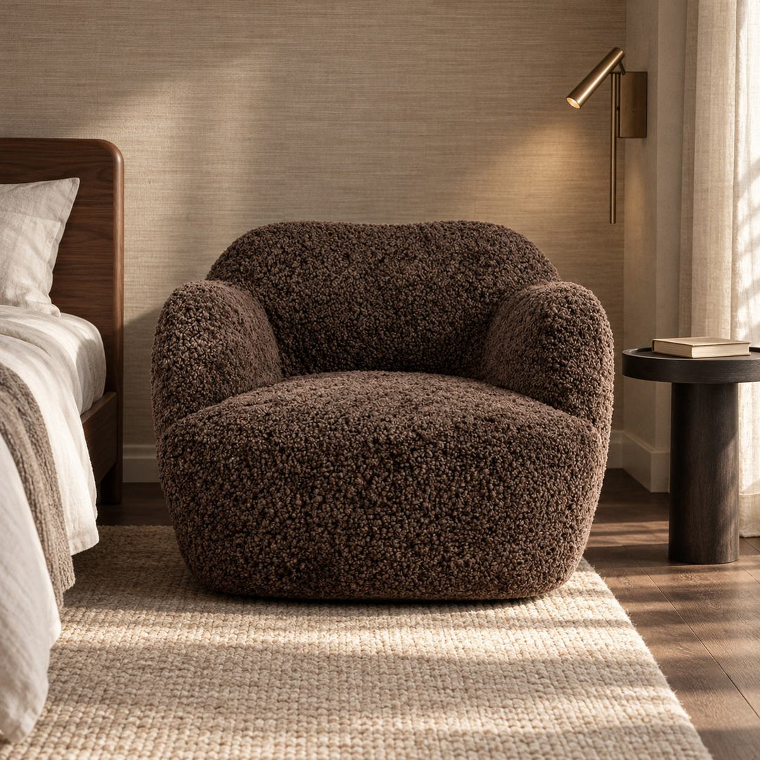 Modern Swivel Chair with Contoured Seat Upholstered Fabric for Comfortable Stylish Living Spaces