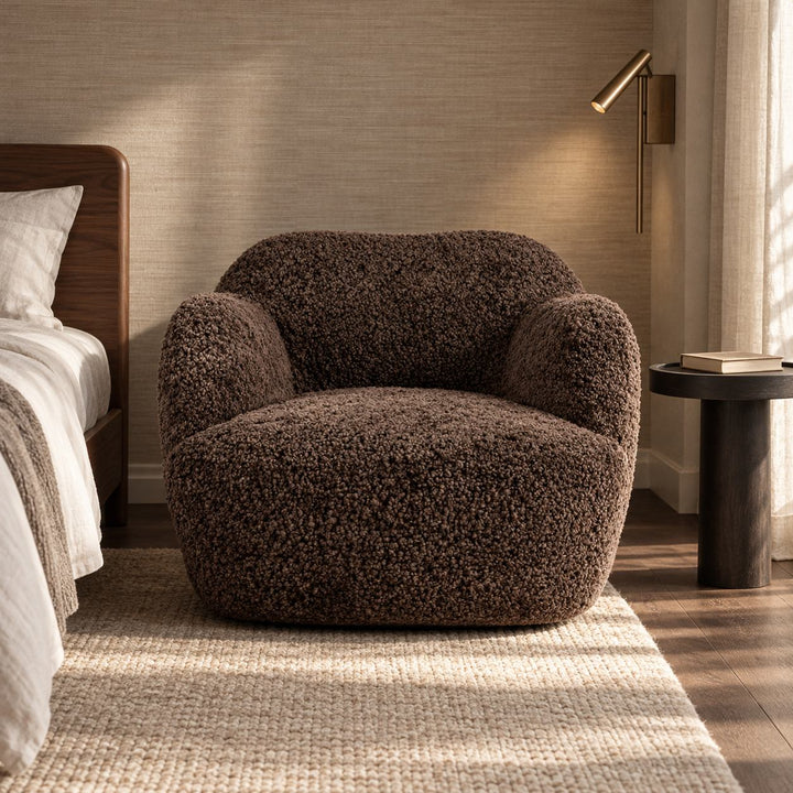 Modern Swivel Chair with Contoured Seat Upholstered Fabric for Comfortable Stylish Living Spaces