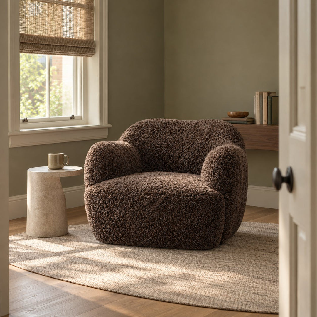 Modern Swivel Chair with Contoured Seat Upholstered Fabric for Comfortable Stylish Living Spaces