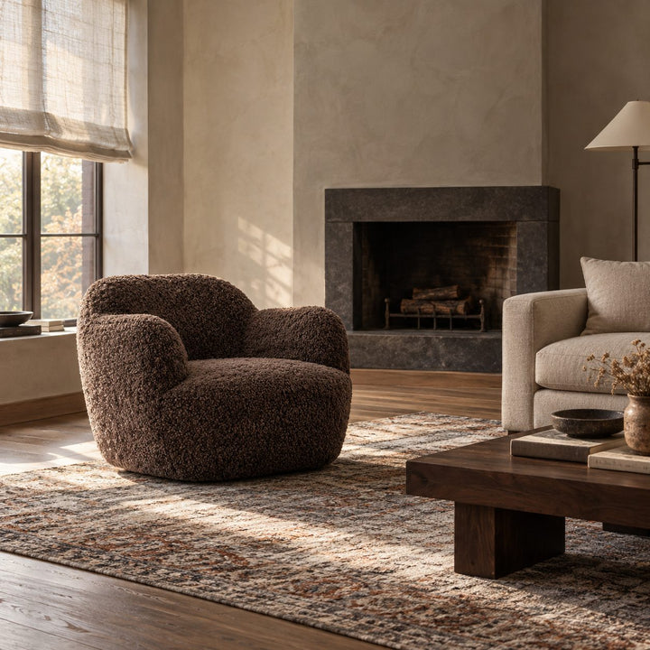 Modern Swivel Chair with Contoured Seat Upholstered Fabric for Comfortable Stylish Living Spaces