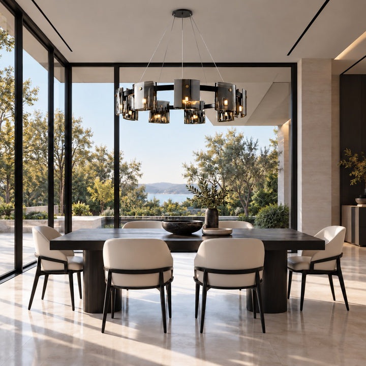 Modern Chandelier Ceiling Light Adjustable Height Metal and Glass LED Indoor Fixture