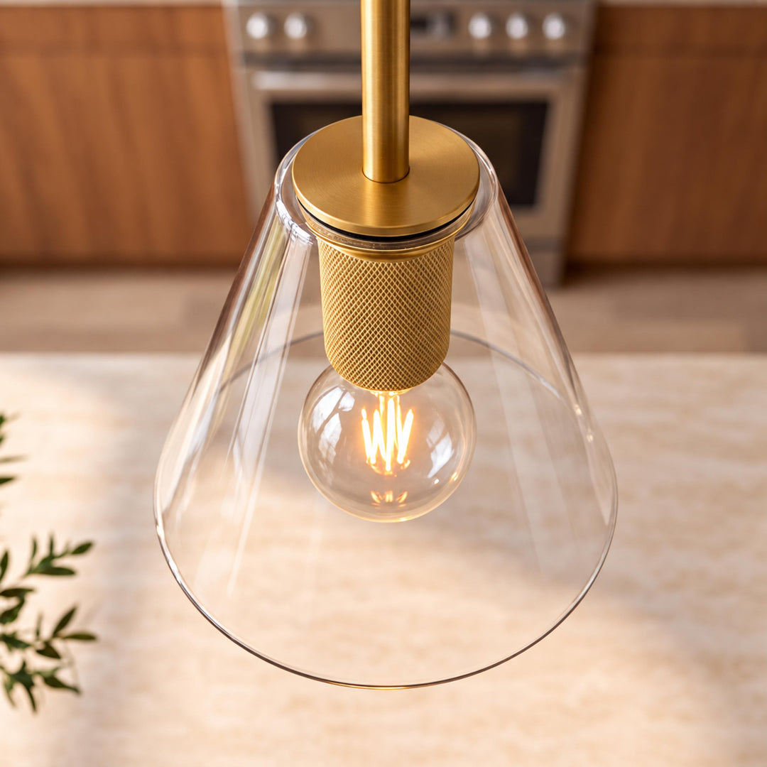 Modern Clear Glass Pendant Light with Natural Brass Finish – E27 Single Pendant