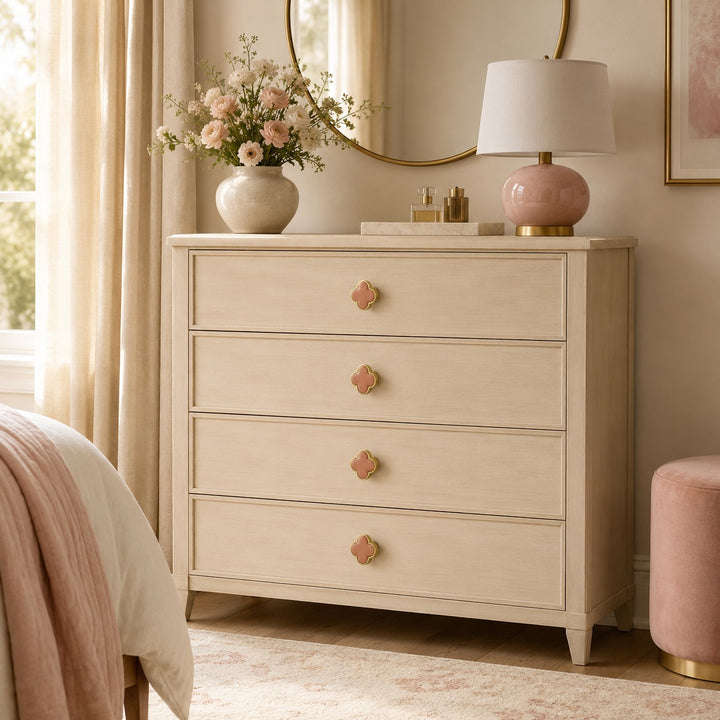 Contemporary Cabinet Knobs Leather and Brass Four-Leaf Clover Shape User-Friendly Installation