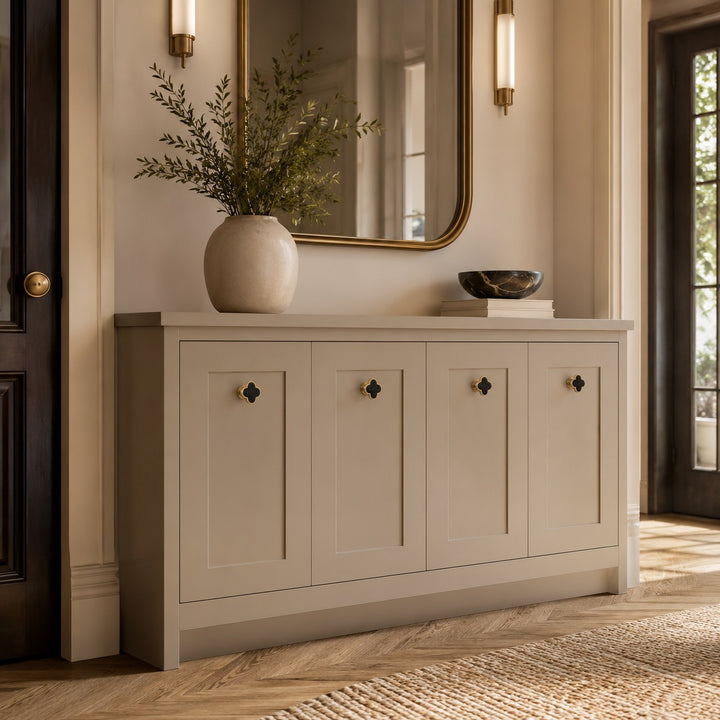 Contemporary Cabinet Knobs Leather and Brass Four-Leaf Clover Shape User-Friendly Installation