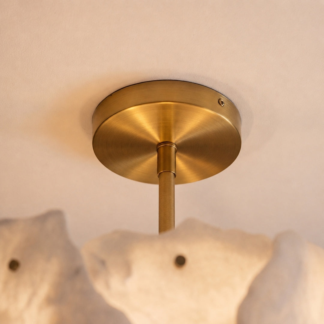 Contemporary Flush Mount Ceiling Light Copper Base Alabaster Panels Soft Diffused Lighting