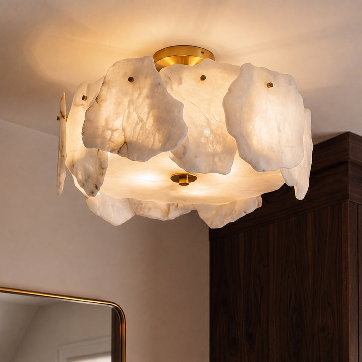 Contemporary Flush Mount Ceiling Light Copper Base Alabaster Panels Soft Diffused Lighting