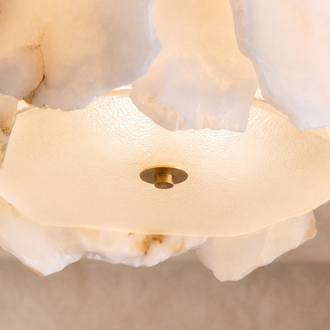 Contemporary Flush Mount Ceiling Light Copper Base Alabaster Panels Soft Diffused Lighting