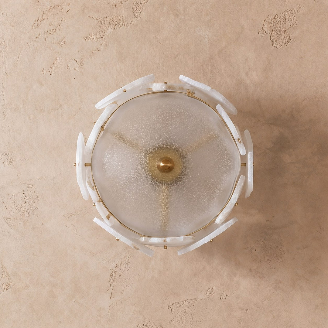 Contemporary Flush Mount Ceiling Light Copper Base Alabaster Panels Soft Diffused Lighting