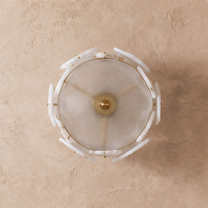 Contemporary Flush Mount Ceiling Light Copper Base Alabaster Panels Soft Diffused Lighting