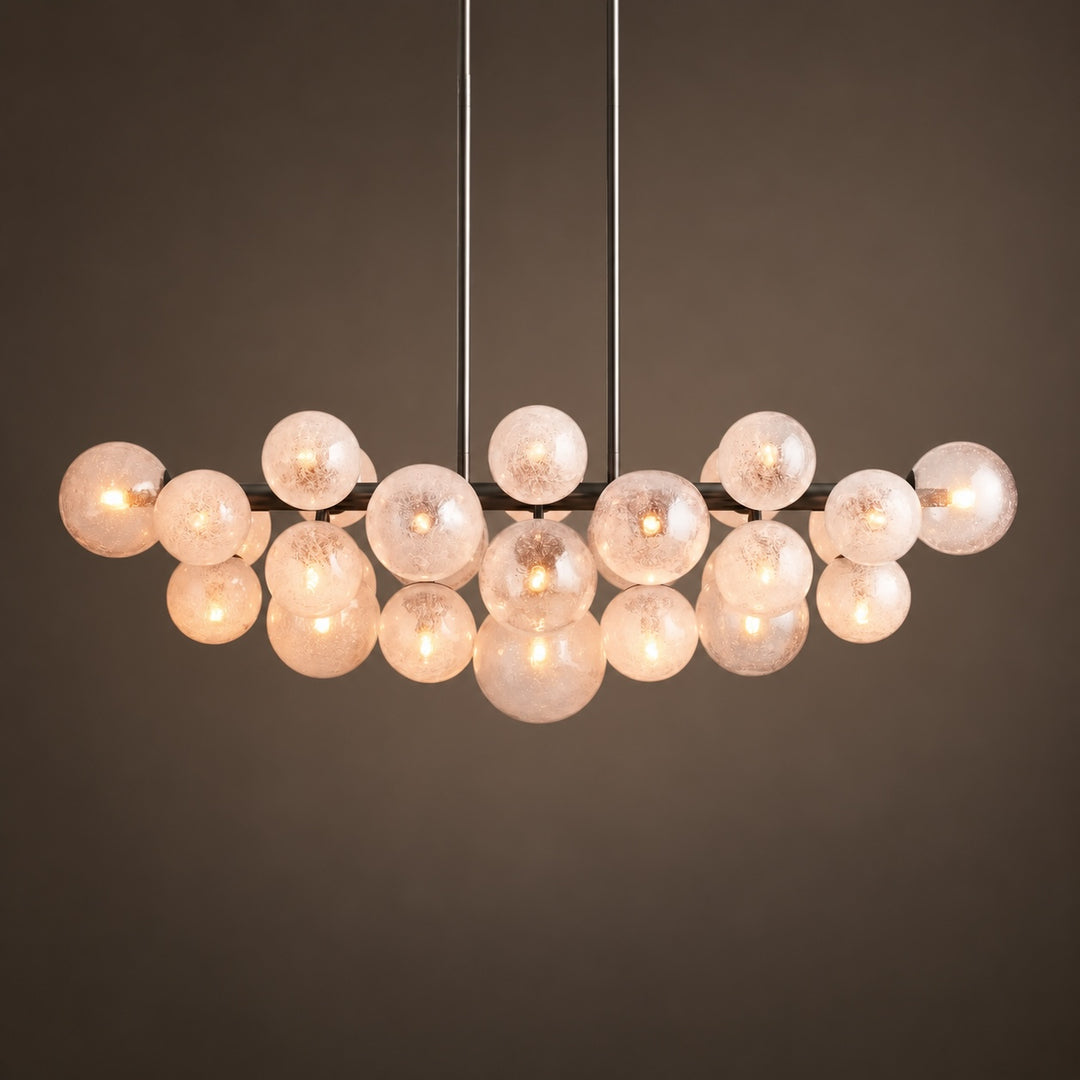 Modern Industrial Chandelier Light Adjustable Hanging Burnished Brass Steel with Hand-Blown Glass Globes