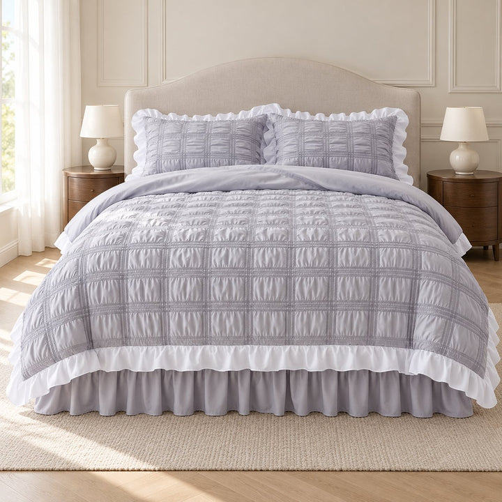 Kawaii Ruffle Bedding Set Soft Polyester Duvet Cover with Bed Skirt and Pillow Cases