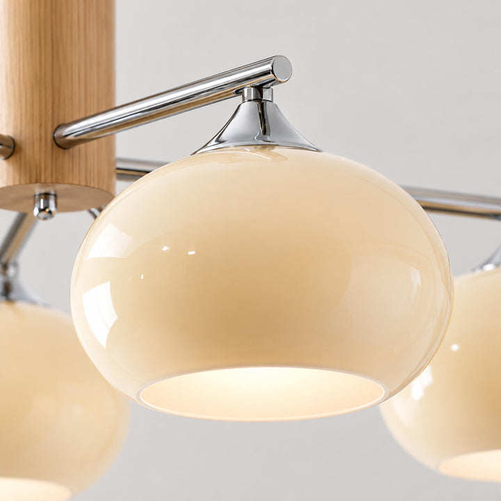Midcentury Elliptical Chandelier Ceiling Light with Metal Frame and Glass Shade LED Compatible