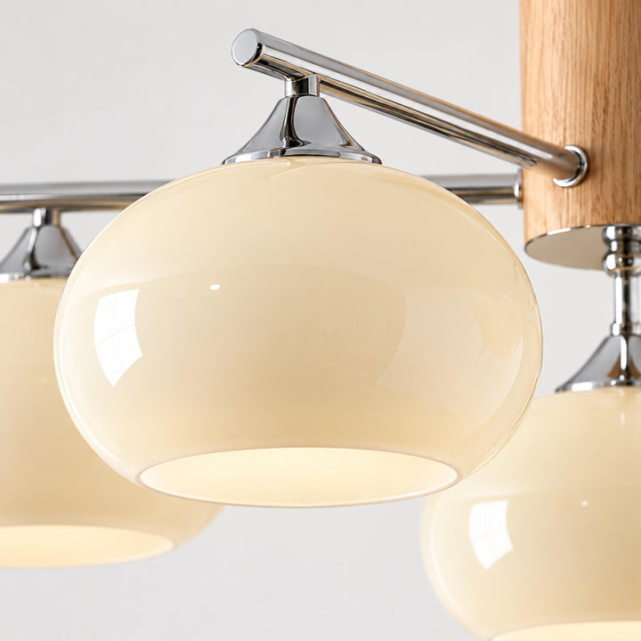 Midcentury Elliptical Chandelier Ceiling Light with Metal Frame and Glass Shade LED Compatible