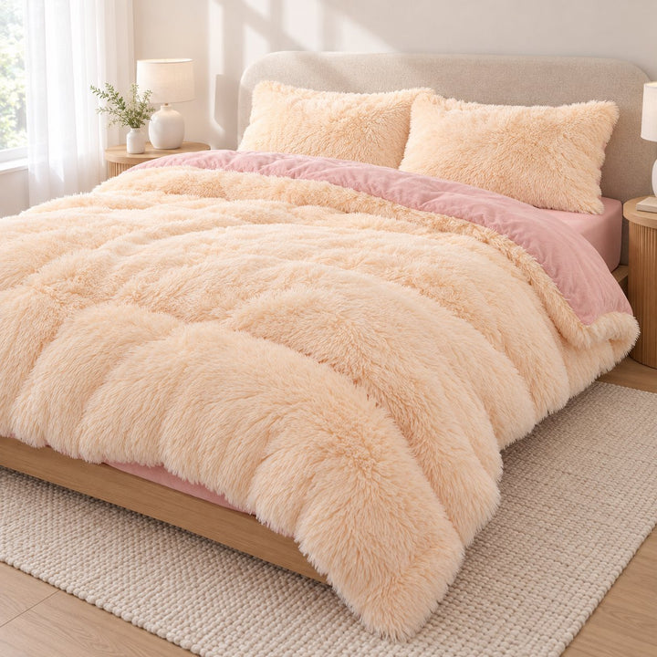Cozy Plush Bedding Set Soft Duvet Cover Fluffy Pillowcases Fleece Fabric Machine Washable