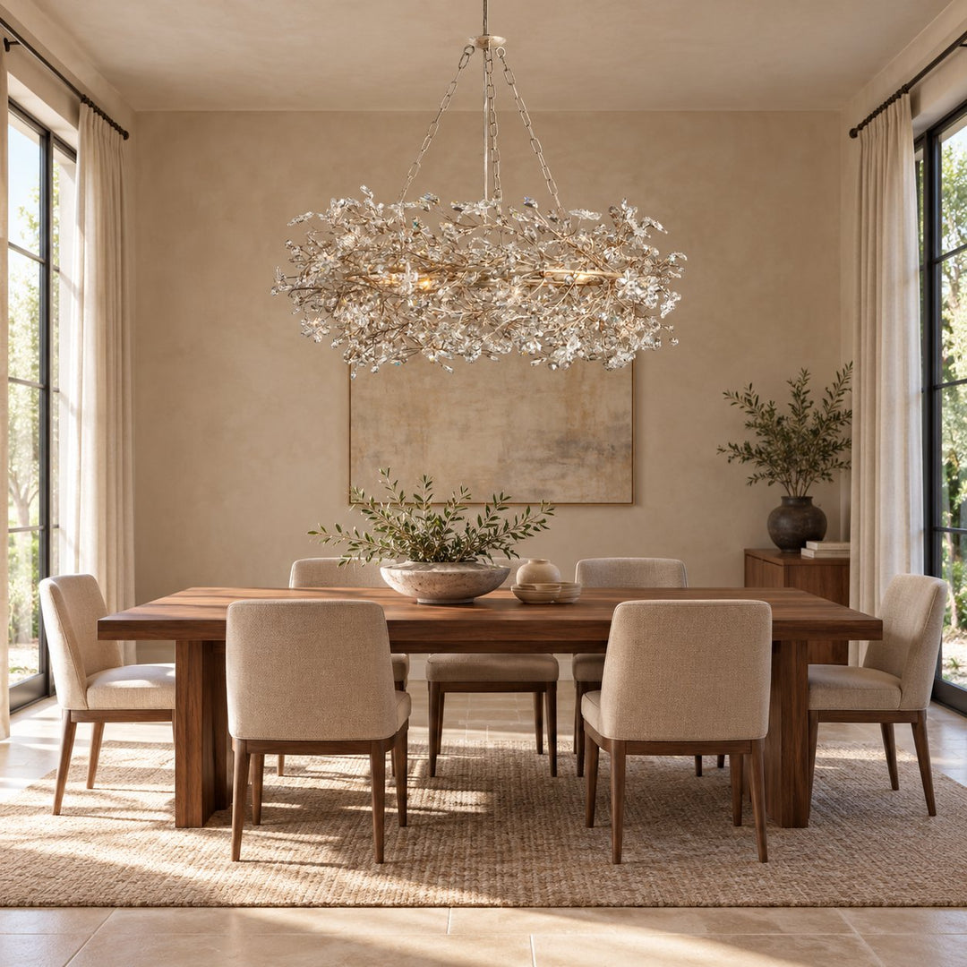 Modern Crystal Chandelier Adjustable Hanging Iron Fixture with Multiple Light Sockets