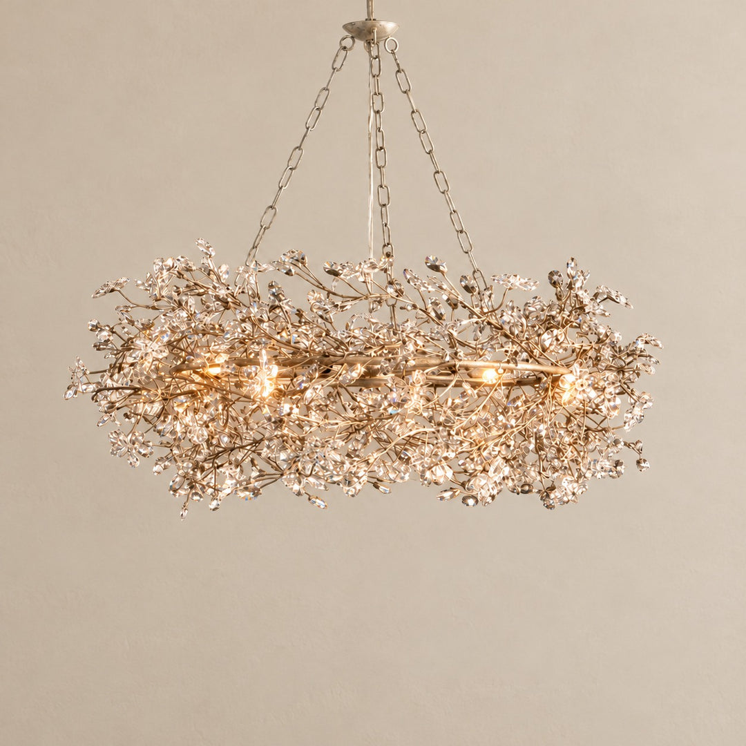 Modern Crystal Chandelier Adjustable Hanging Iron Fixture with Multiple Light Sockets